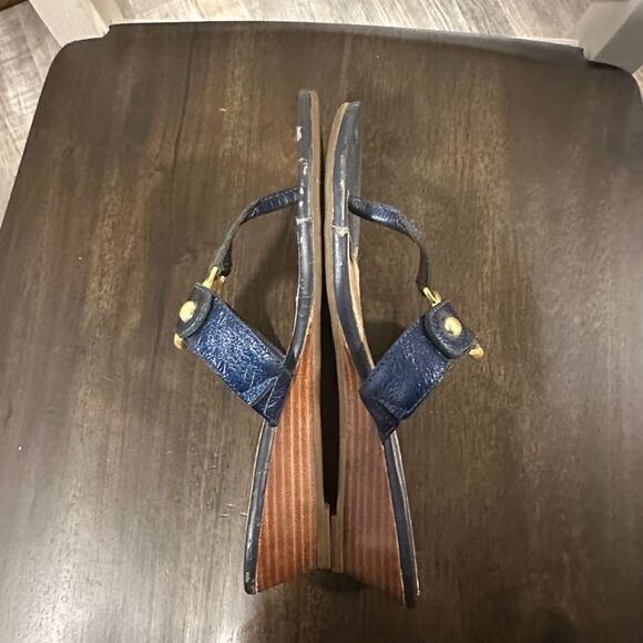 Sperry Leather Wedge gold ring Sandals Navy 6.5 - Picture 3 of 5